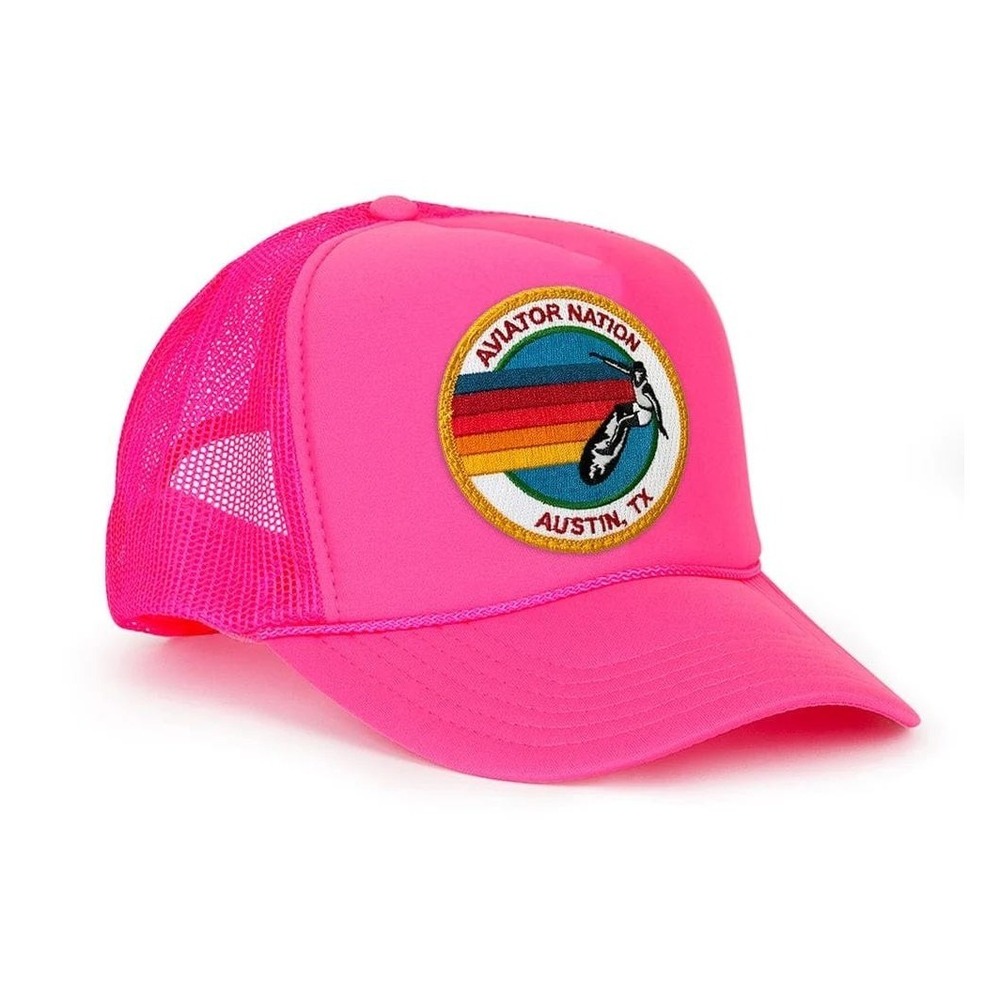 Aviator Nation Austin TX Trucker Hat Unisex Mesh Snapback Neon Pink One Size